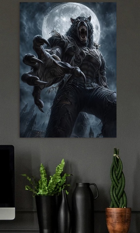 Werewolf Howling at the Moon — metal poster wall art by Lineer